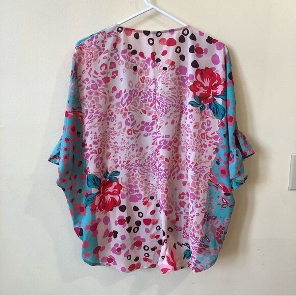 Umgee Floral Mixed Animal Print Crossbody Top - Picture 9 of 10